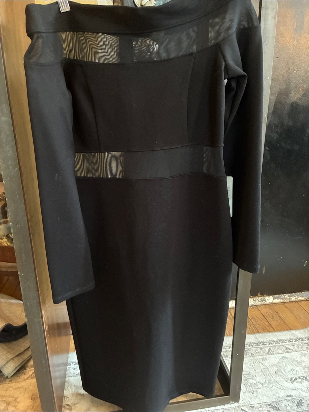 Nordstrom Black  Body Con Sleeve Dress with Sheer Panels M